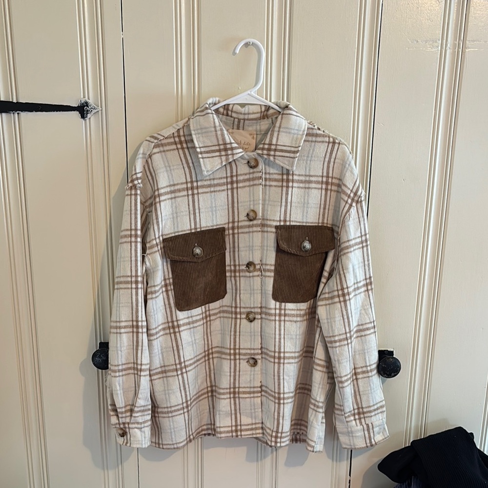 Plaid Button-Up Shirt with Brown Accents